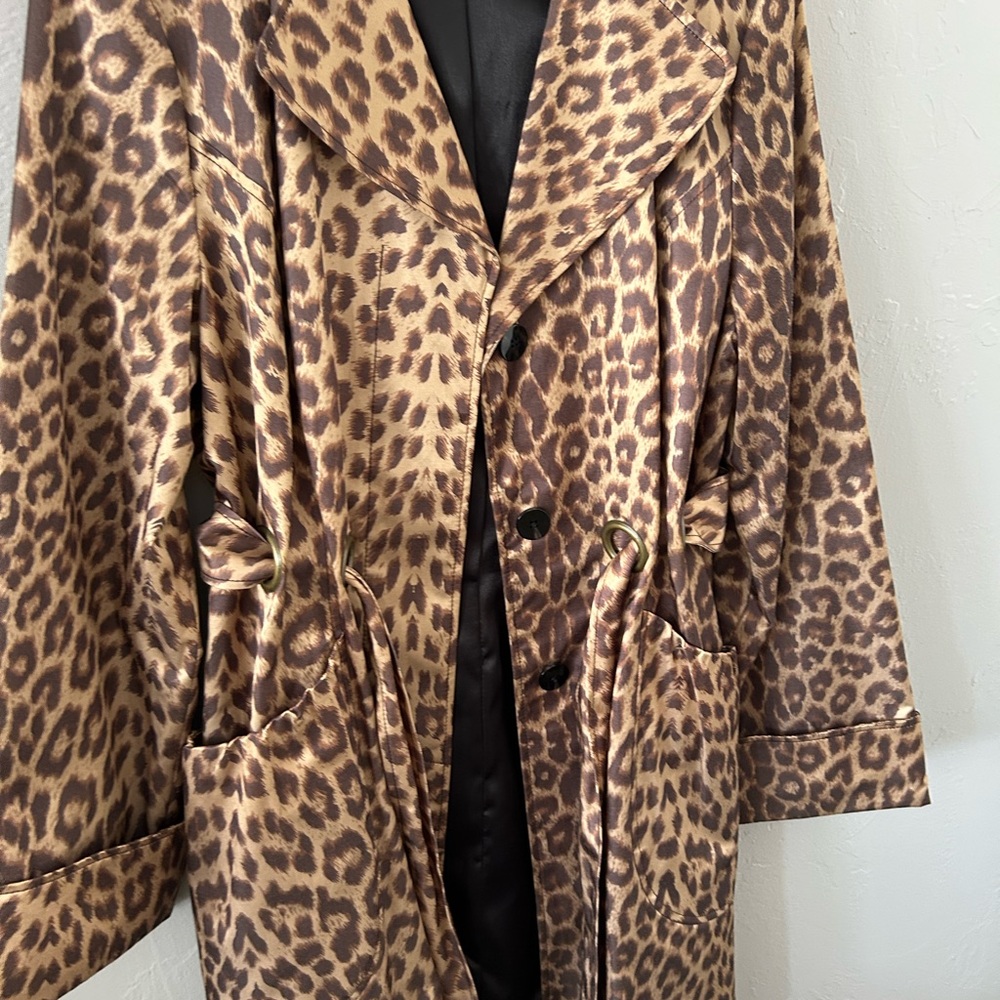 Preston & York Leopard Print Belted Trench Coat Size 14 - Picture 3 of 5